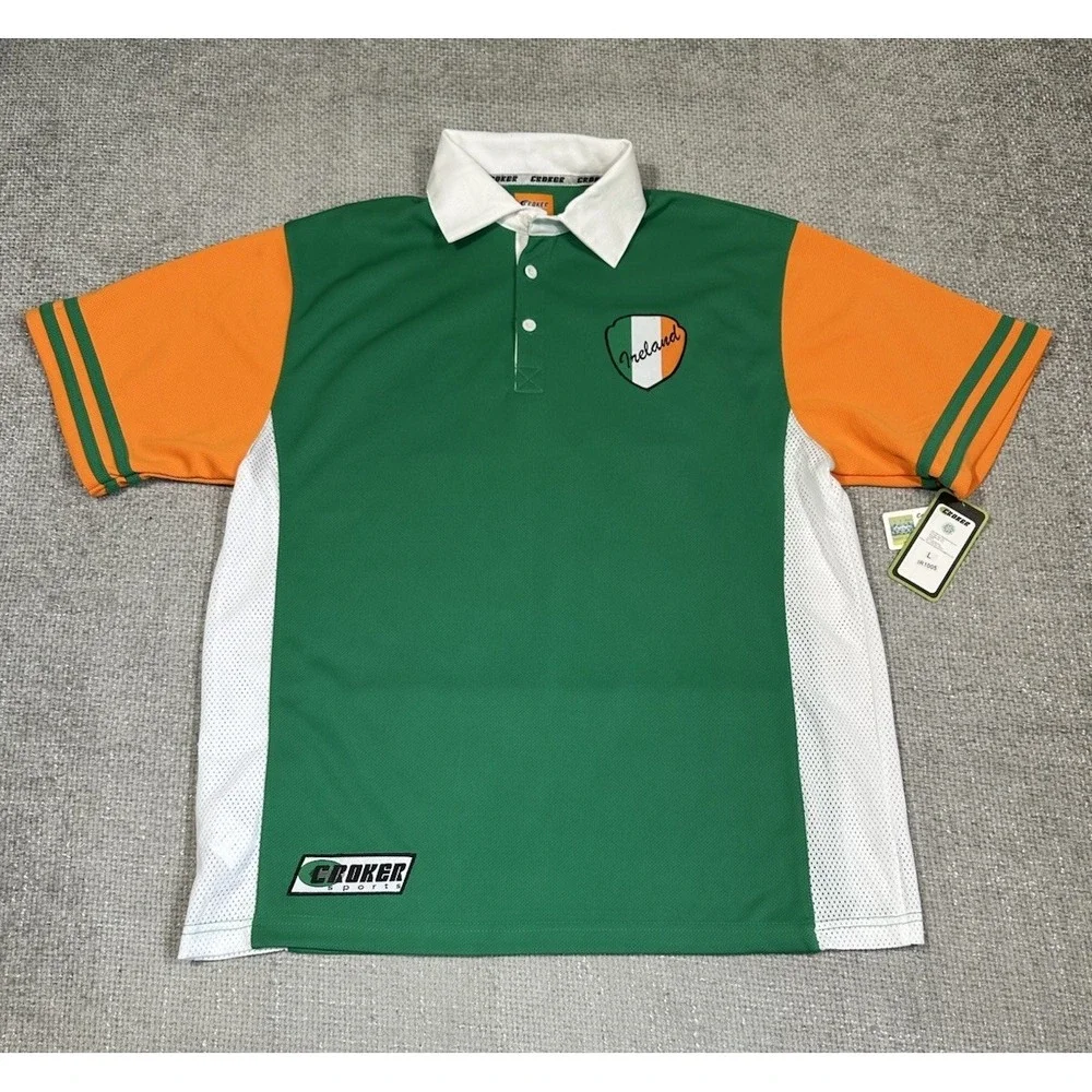Croker Ireland Rugby Jersey Mens Large Green Orange Polo Shirt NWT Read - Picture 3 of 16